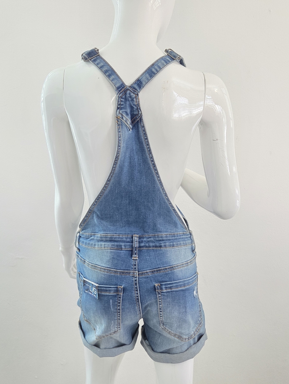 Funky Soul Distressed Studded Denim Short Overalls NWT - Picture 7 of 16